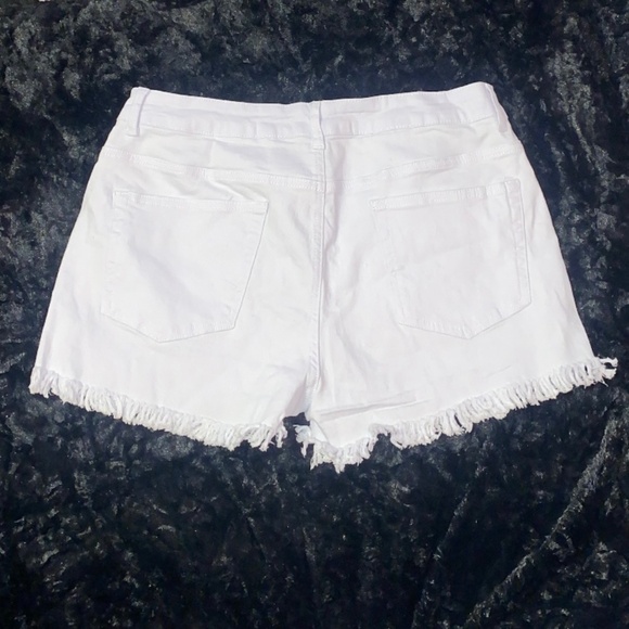Mid Rise White Denim Distressed Shorts - Picture 2 of 7